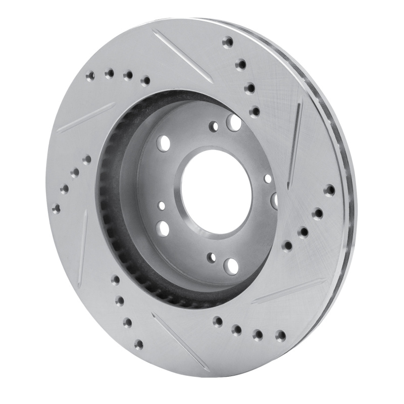 Acura ILX Brake Rotor (1) - Front Left - R1 Concepts - Drilled & Slotted - Silver - `12-`15